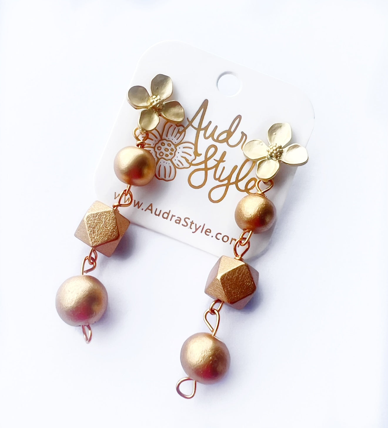 Floral Drop Beaded Earrings - Summer Gold Dangles