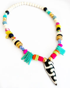Colorful Batik Bone Arrow Pendant Beaded Necklace