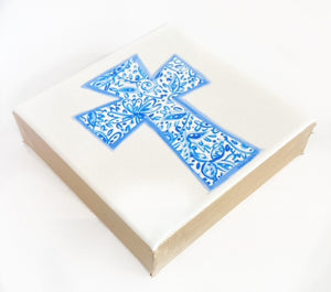 Blue and White Cross 6"x6" Gallery Wrapped Canvas