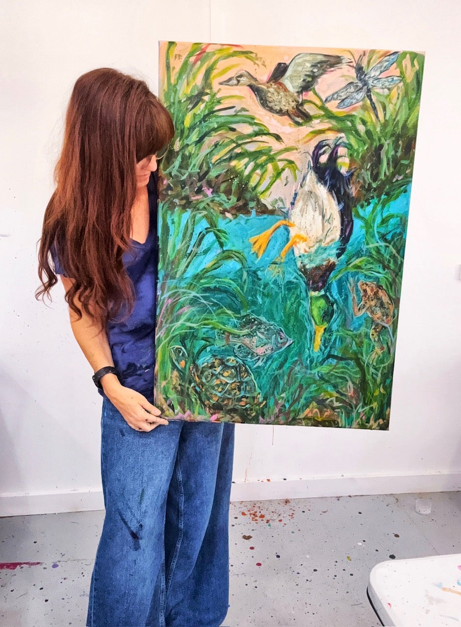 "Bottoms Up" Duck Wildlife Original Painting on Canvas 24x36"