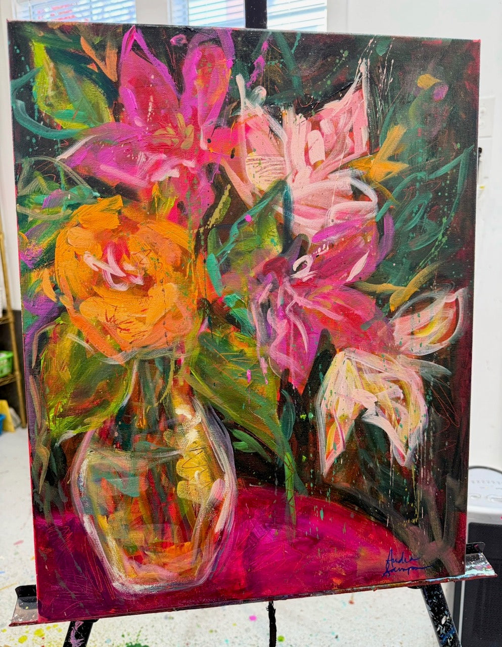 Warm Floral Original Painting on Canvas 16x20"