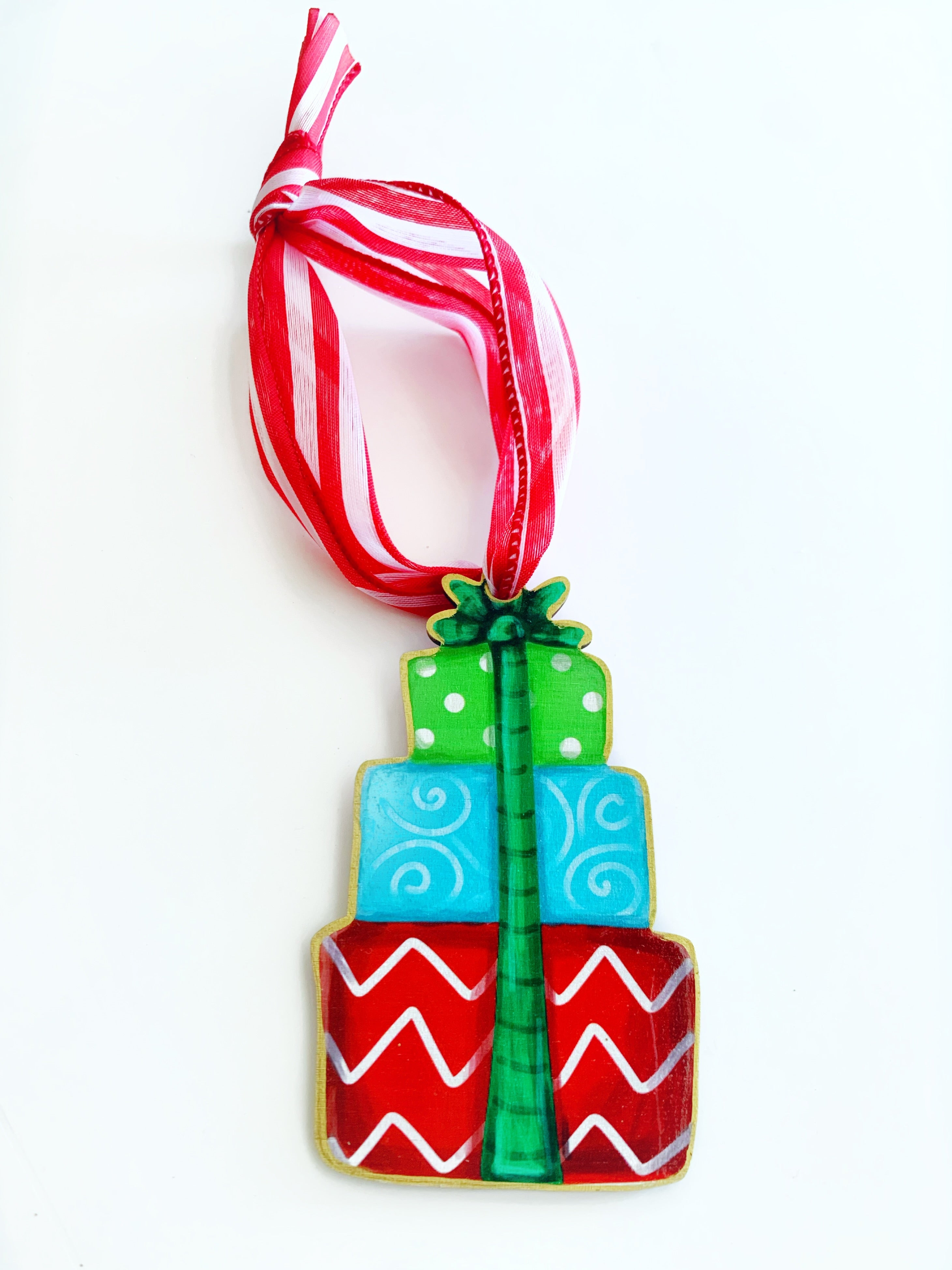 Stacked Gifts Red Green Christmas Ornament Holiday Decor - USA Made