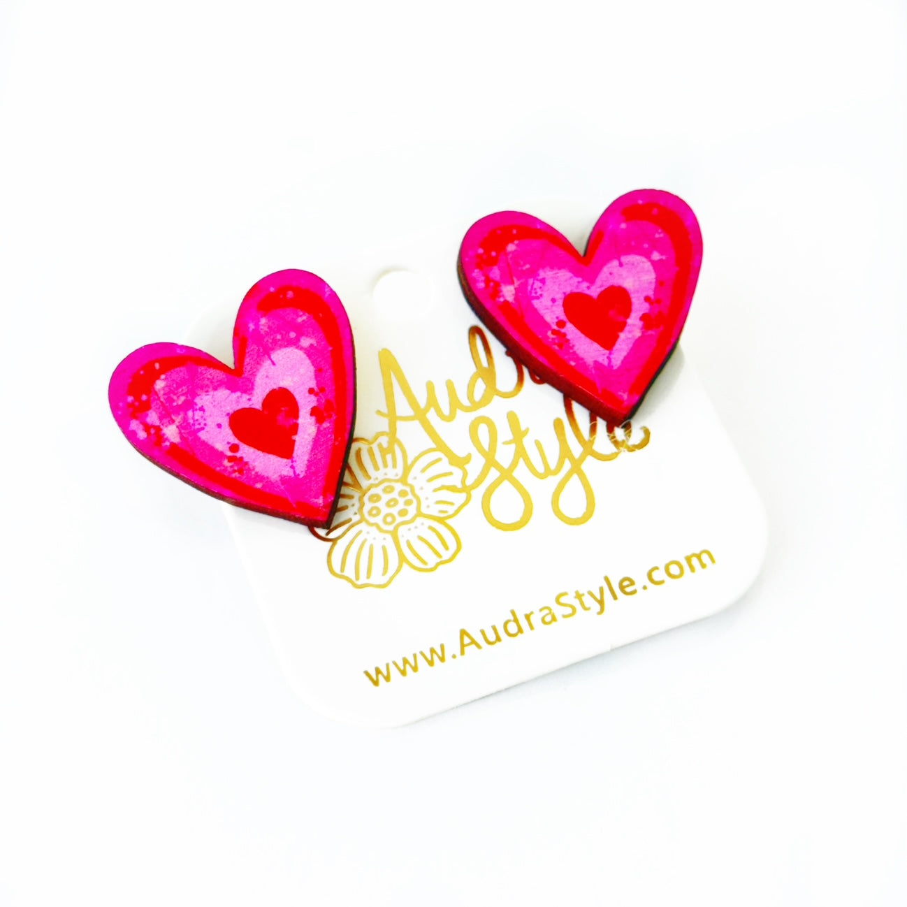 Valentine's Day Heart Stud Earrings - Pink Red