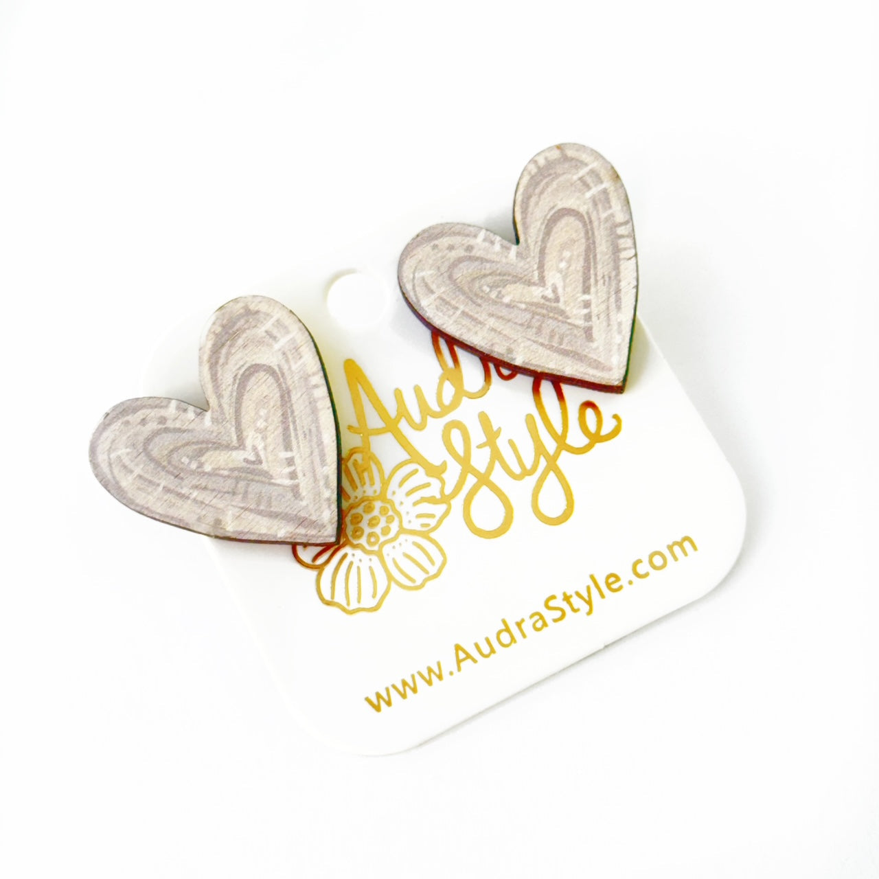 Valentine's Day Heart Stud Earrings - Neutral White