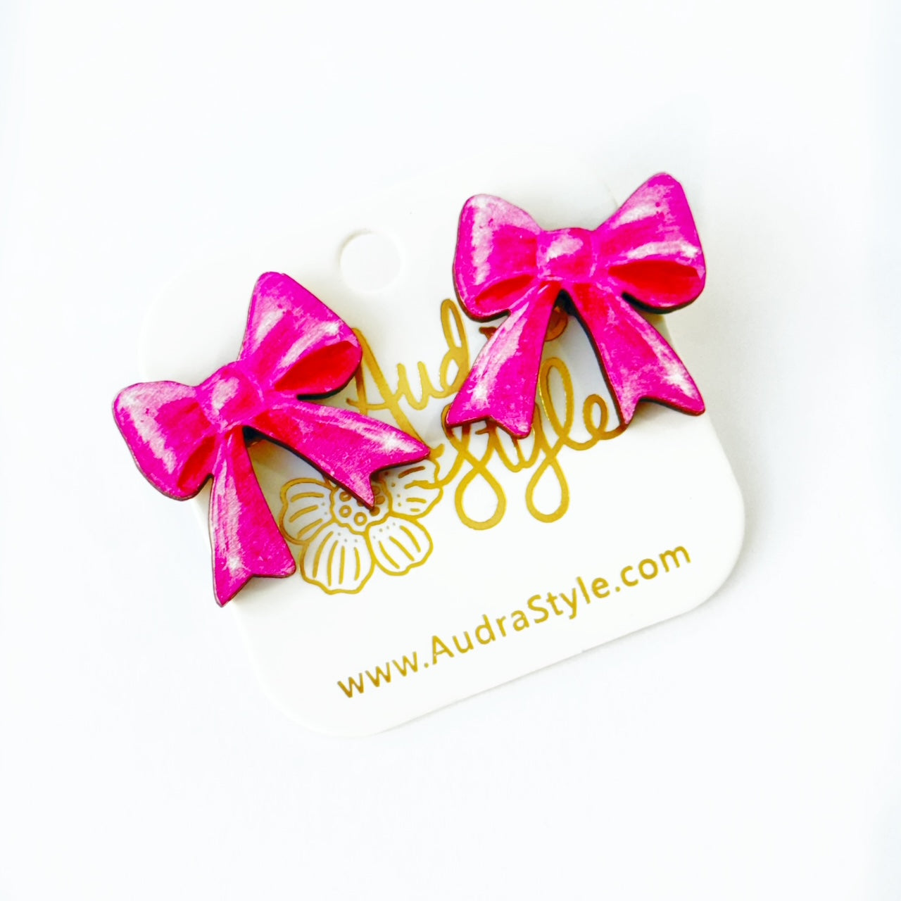 Valentine's Day Heart Stud Earrings - Pink Bow