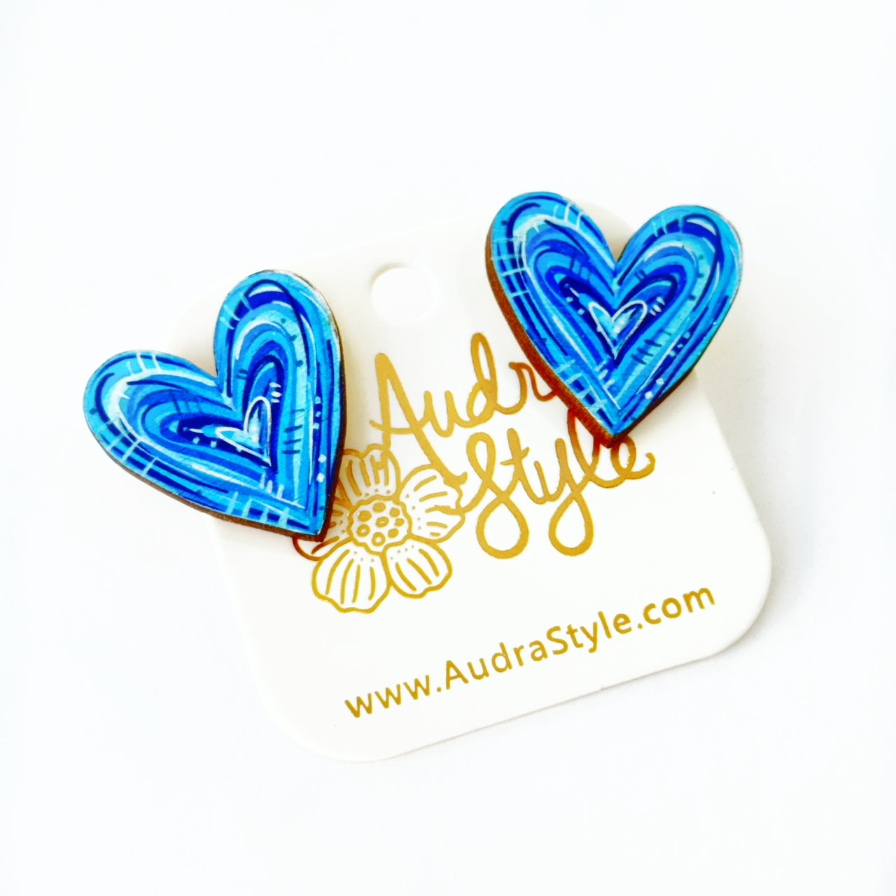 Valentine's Day Heart Stud Earrings - Blue White