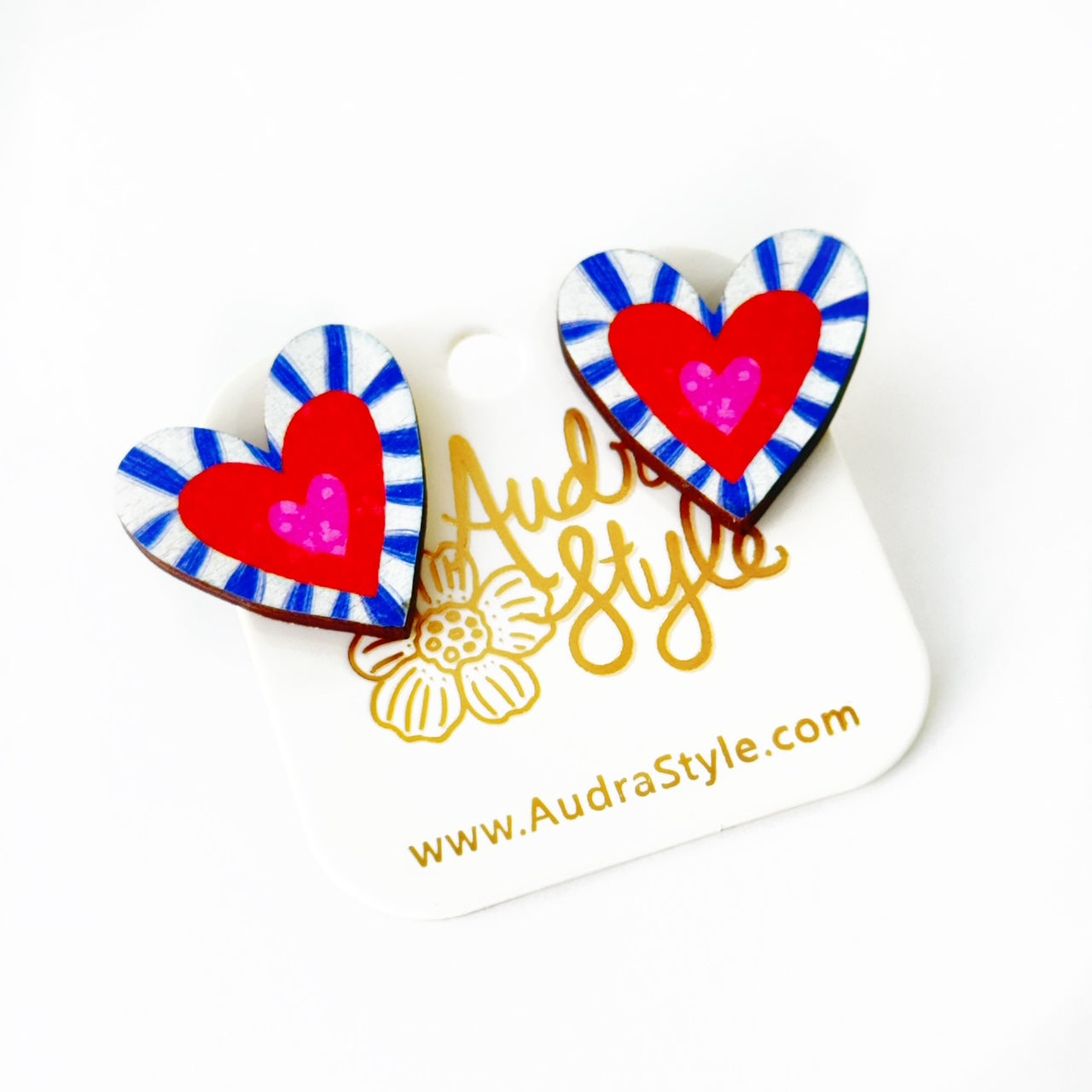 Valentine's Day Heart Stud Earrings - Red and Blue