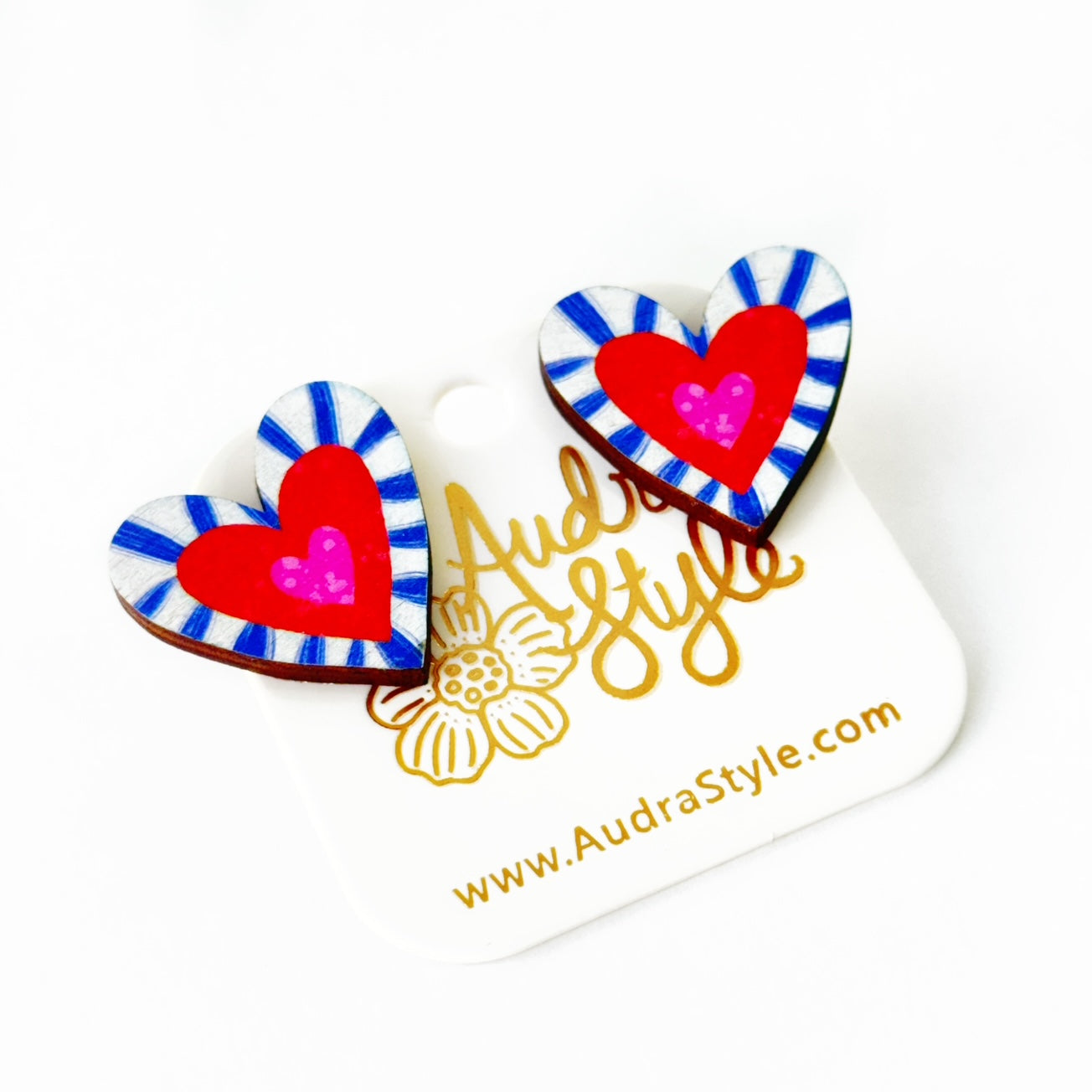 Valentine's Day Heart Stud Earrings - Red and Blue