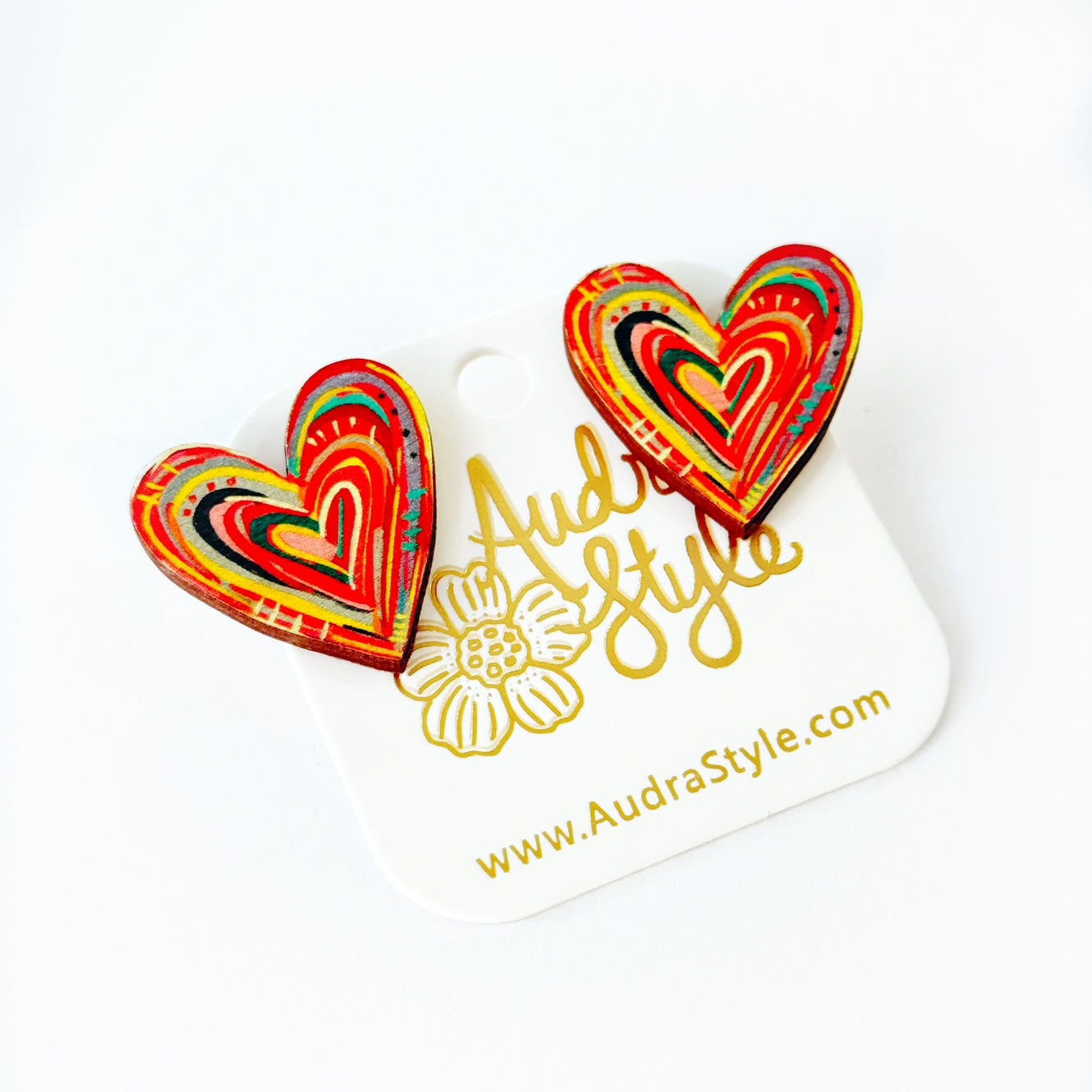 Valentine's Day Heart Stud Earrings - Sunset Abstract