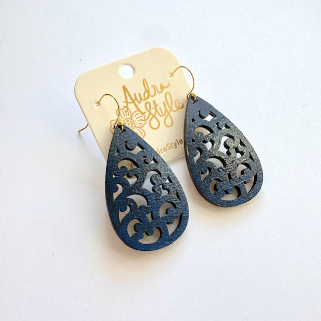 Scroll Teardrop Dangle Earrings - 16 Colors