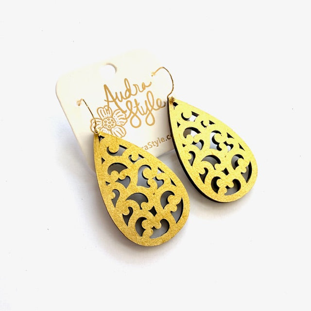 Scroll Teardrop Dangle Earrings - 16 Colors