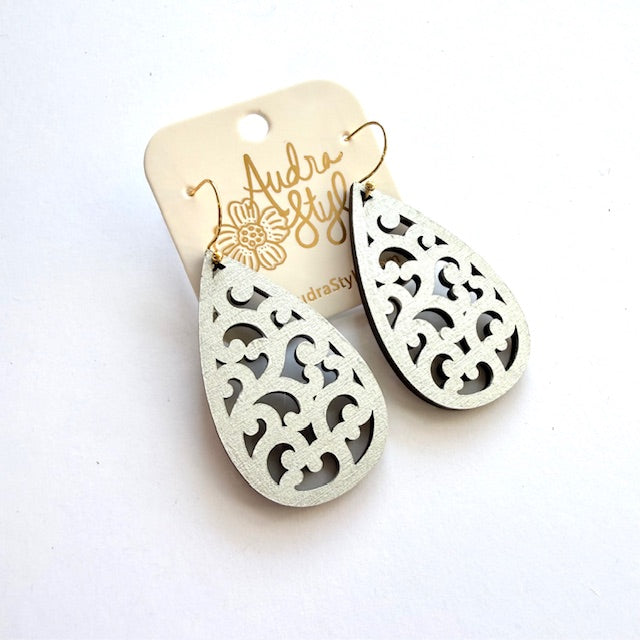 Scroll Teardrop Dangle Earrings - 16 Colors