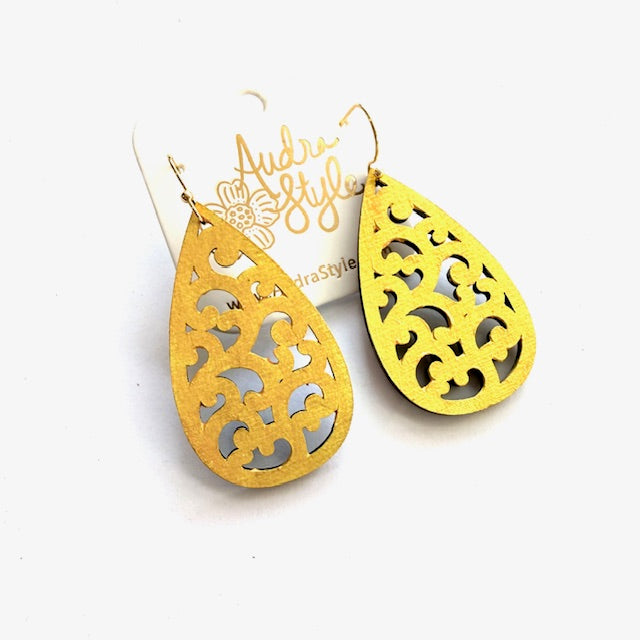 Scroll Teardrop Dangle Earrings - 16 Colors