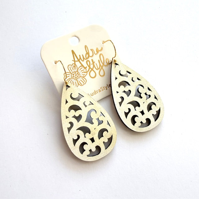 Scroll Teardrop Dangle Earrings - 16 Colors