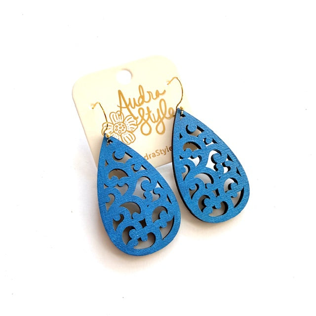 Scroll Teardrop Dangle Earrings - 16 Colors