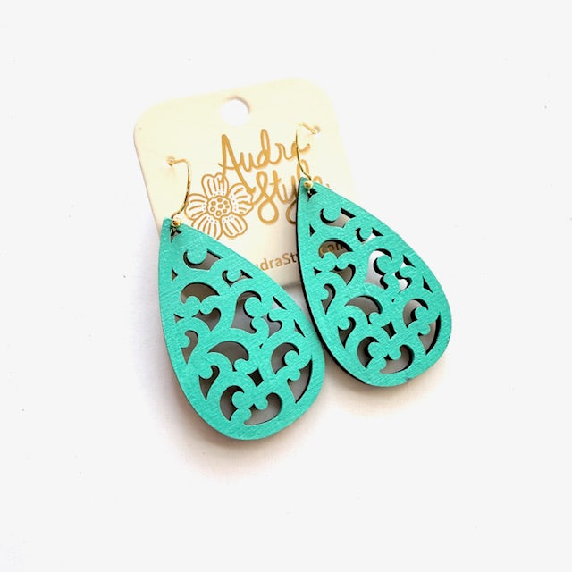 Scroll Teardrop Dangle Earrings - 16 Colors