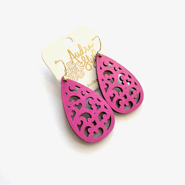 Scroll Teardrop Dangle Earrings - 16 Colors