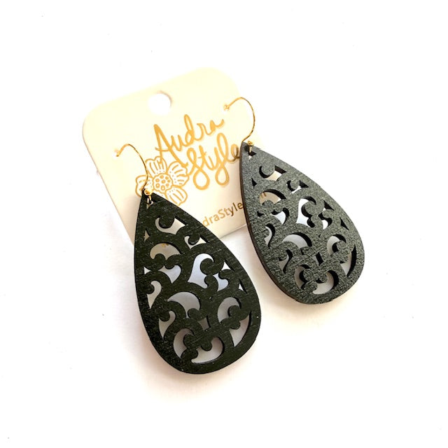 Scroll Teardrop Dangle Earrings - 16 Colors