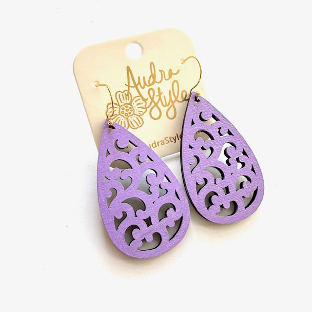 Scroll Teardrop Dangle Earrings - 16 Colors