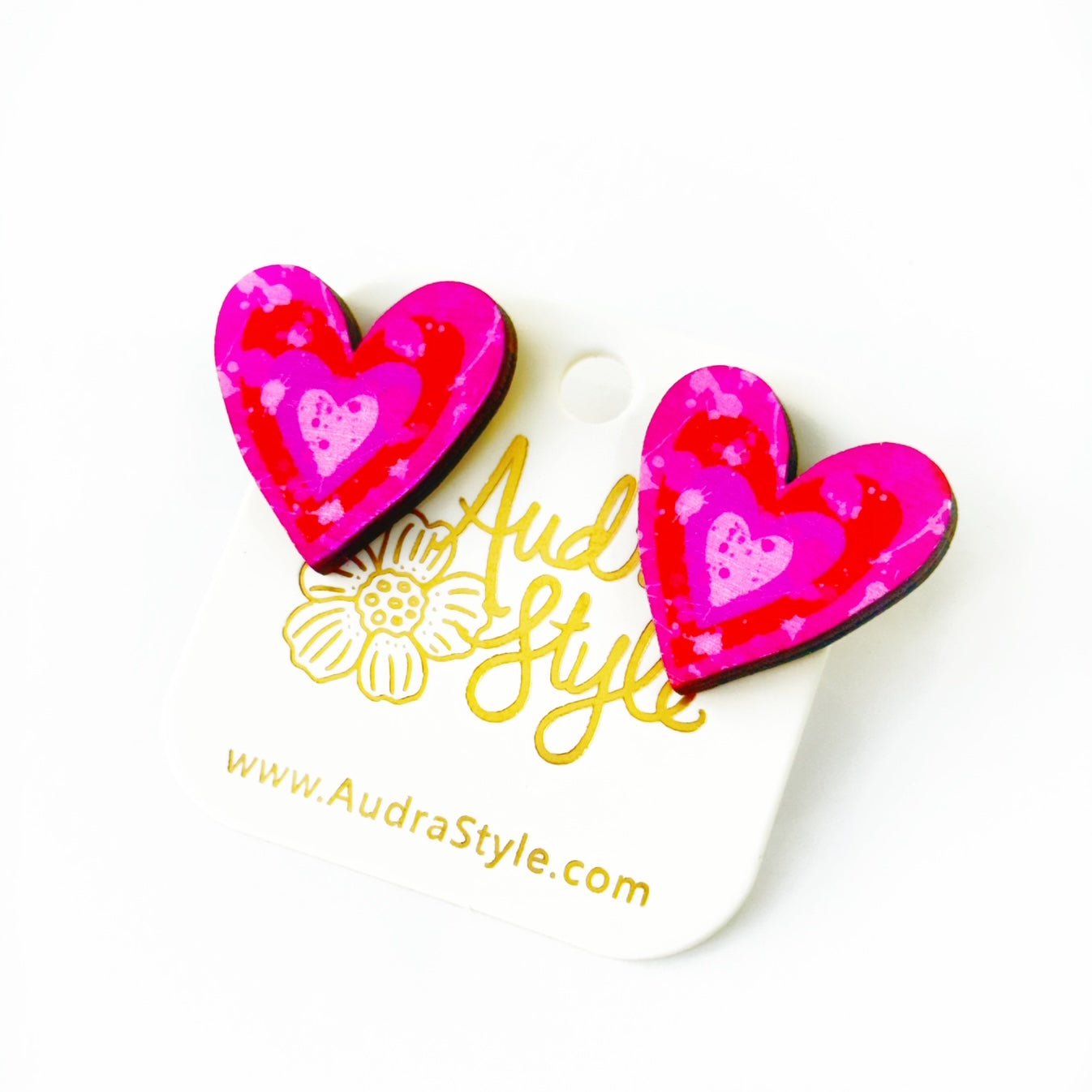 Valentine's Day Heart Stud Earrings - Red Lavender Pink