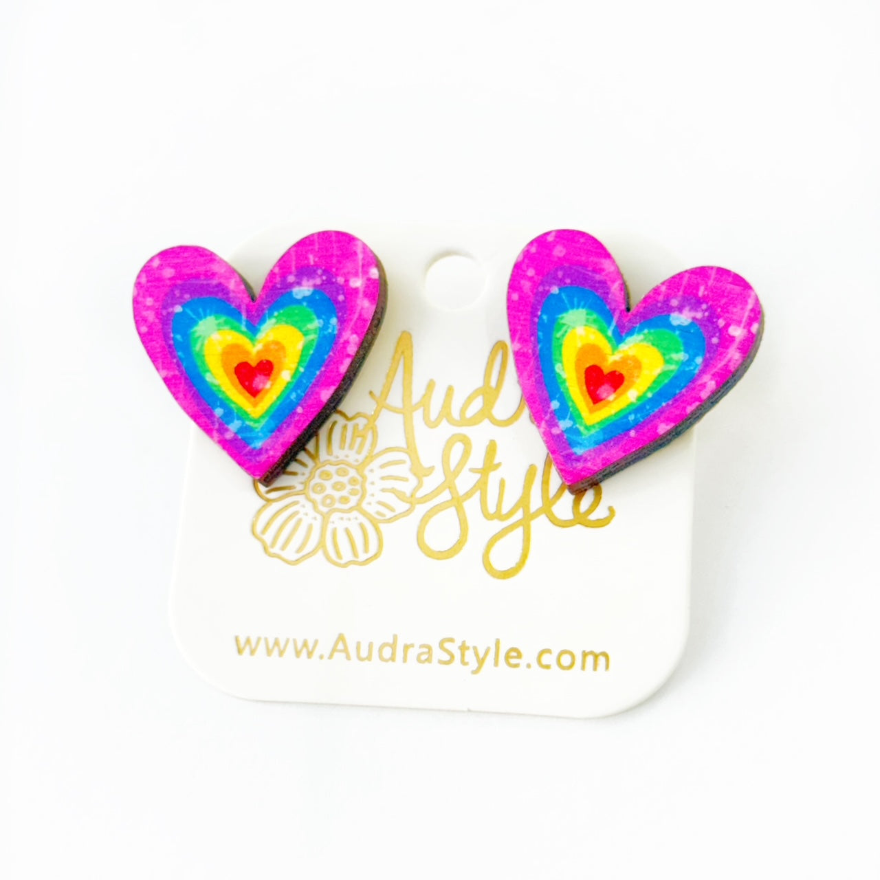 Valentine's Day Heart Stud Earrings - Colorful Rainbow