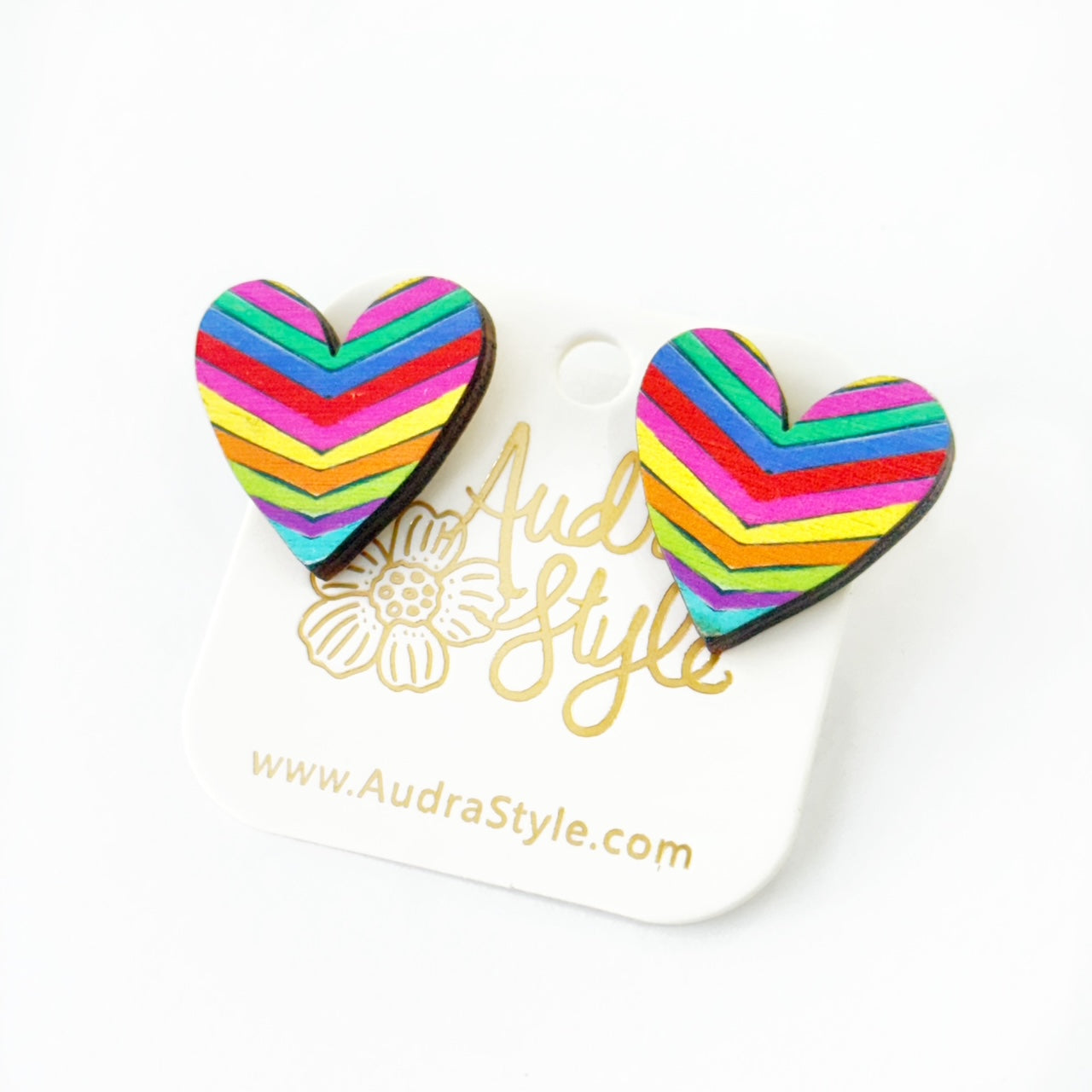 Heart Stud Earrings - Rainbow Stripe