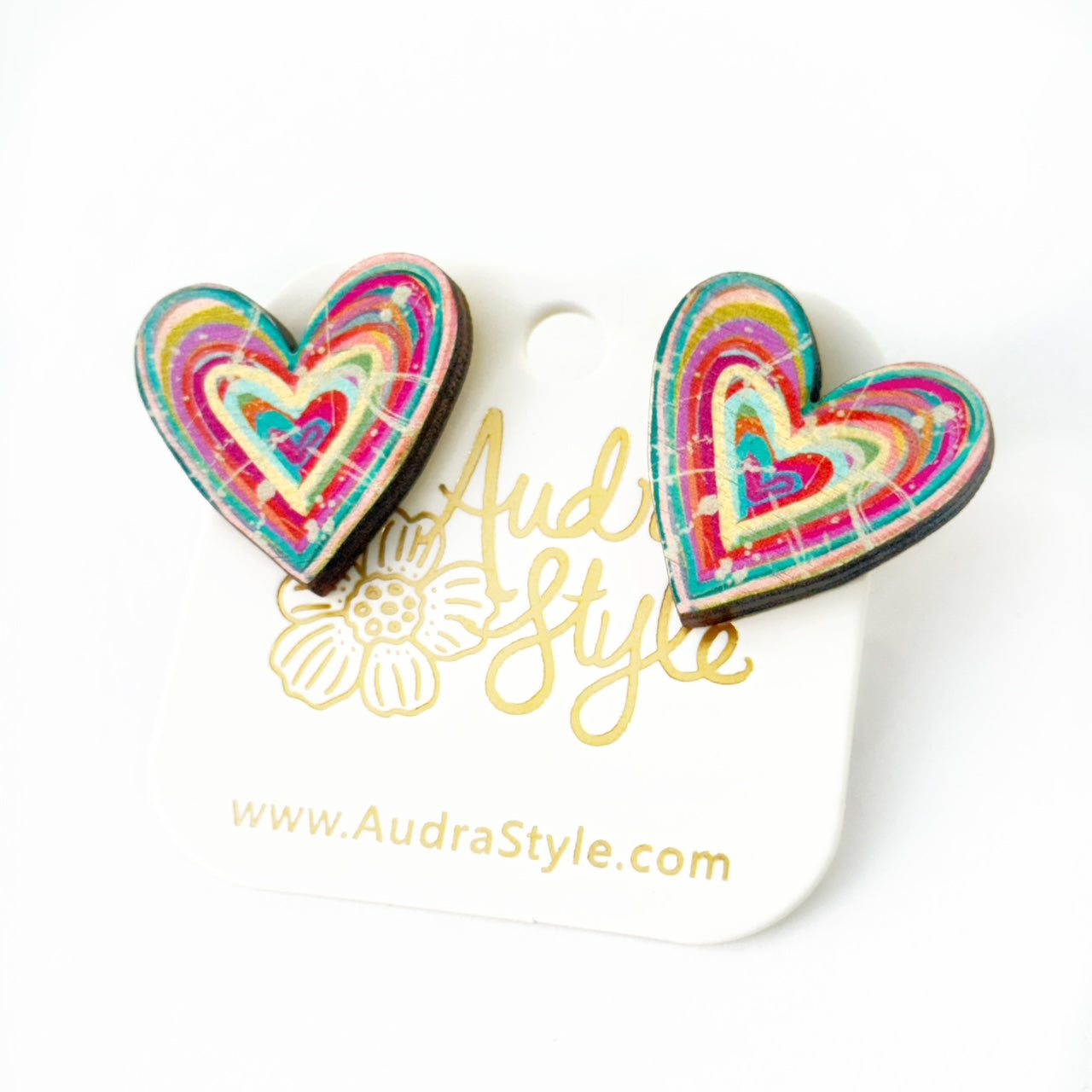 Valentine's Day Heart Stud Earrings - Warm Pastel Abstract