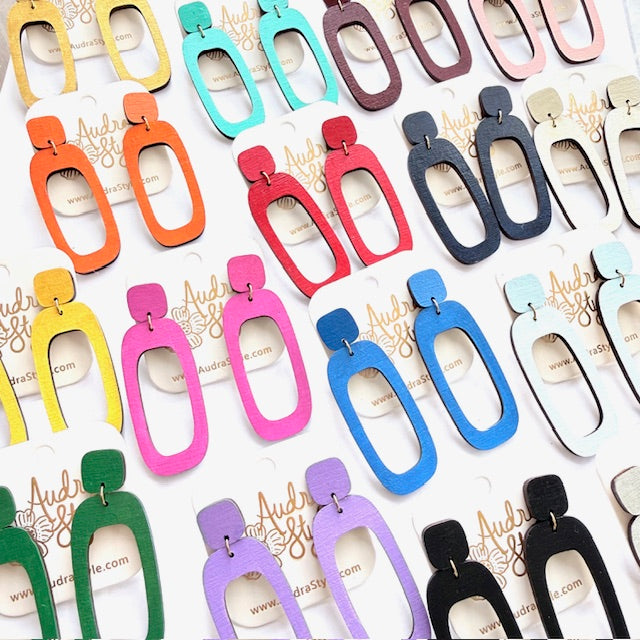 Long Oval Dangle Earrings - 16 Colors