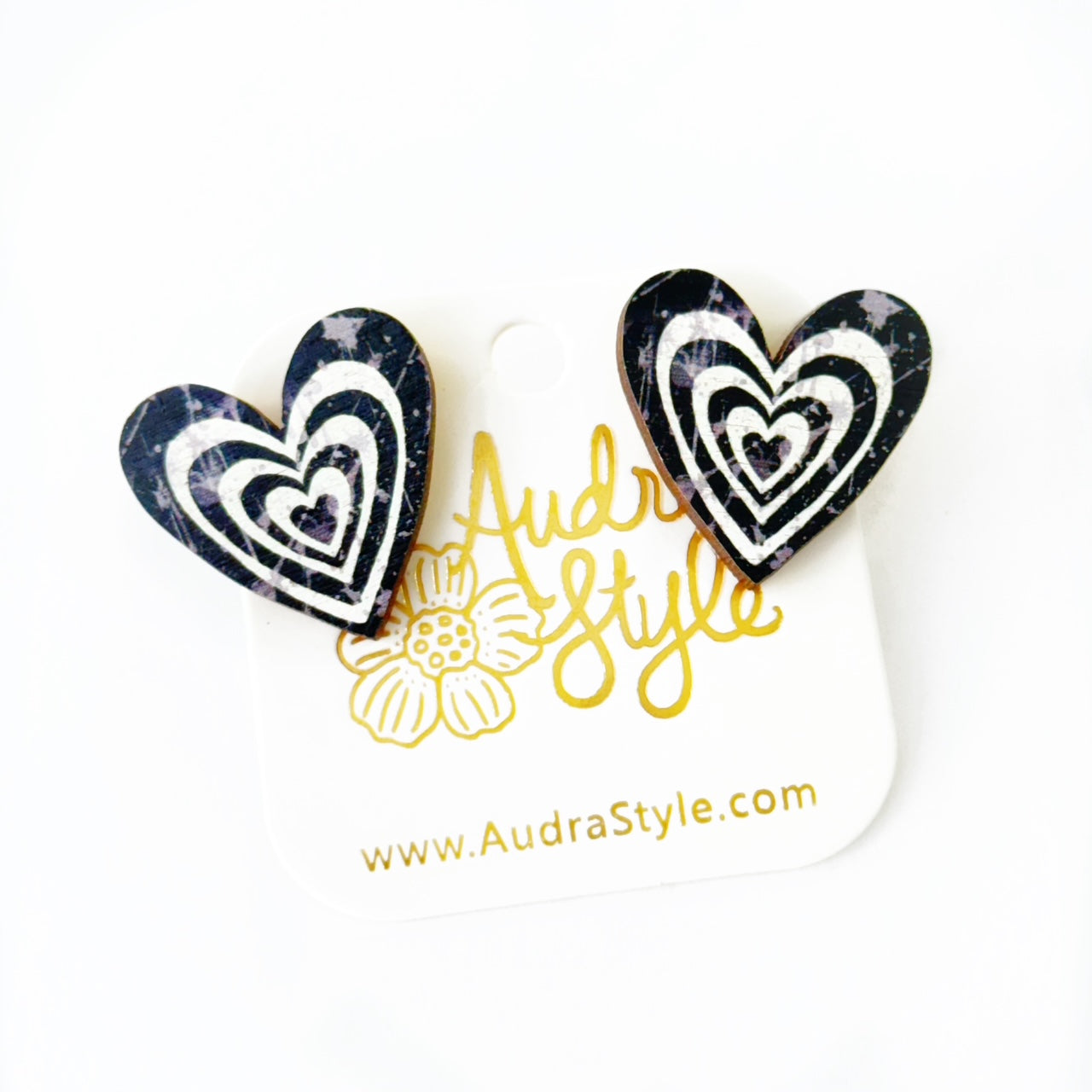 Valentine's Day Heart Stud Earrings - Black and White