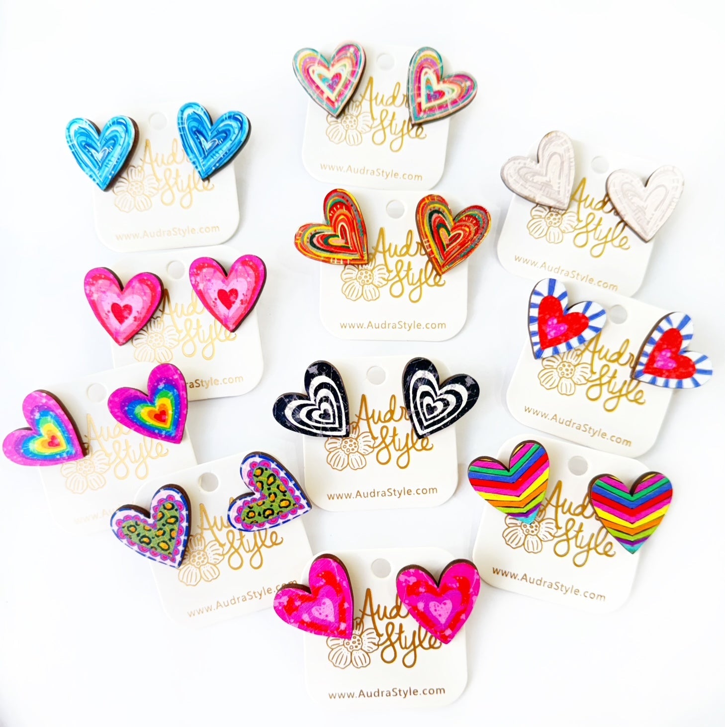 Valentine's Day Heart Stud Earrings - Warm Pastel Abstract