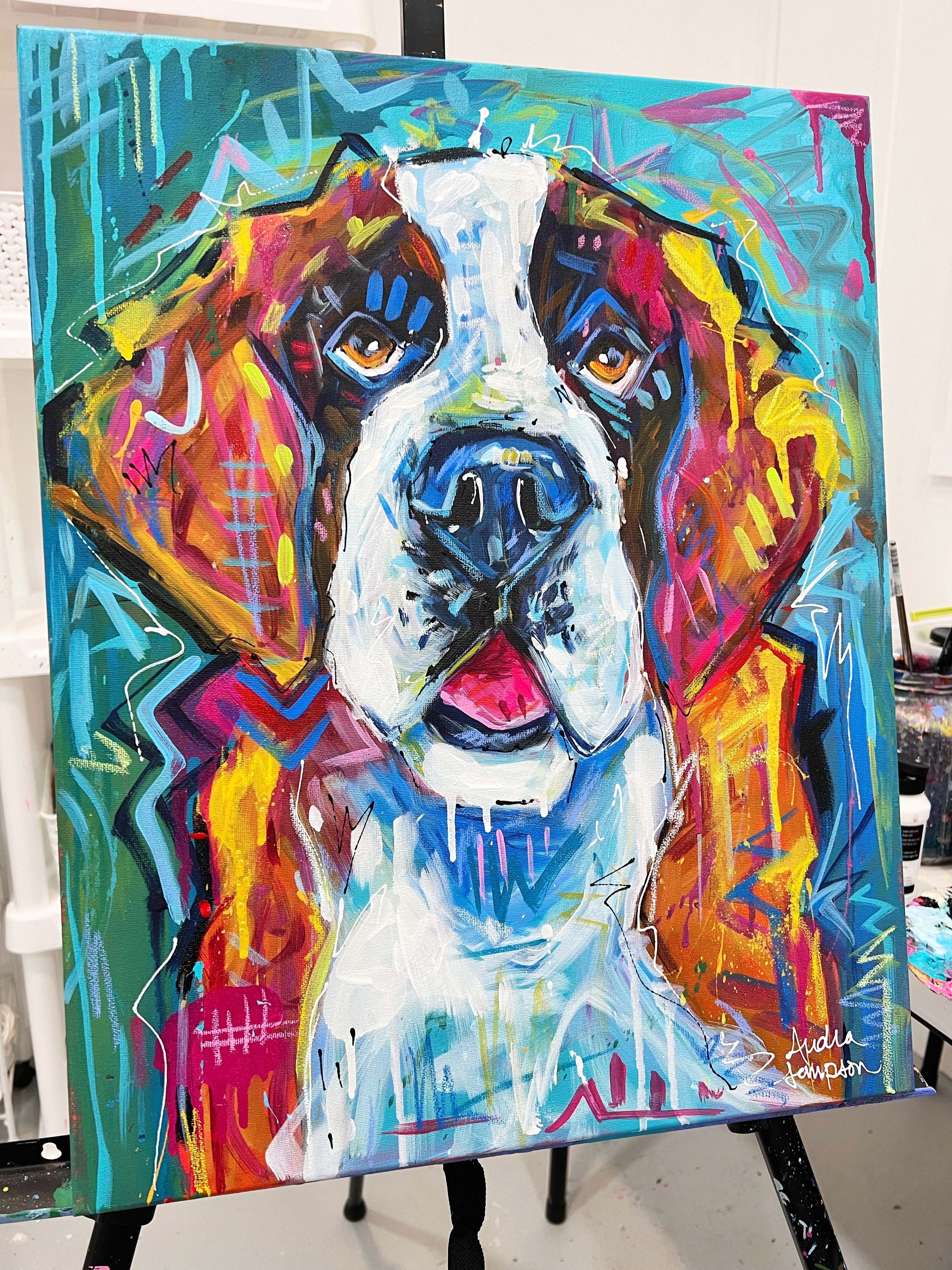 Saint Bernard Original Painting on 16x20 Canvas