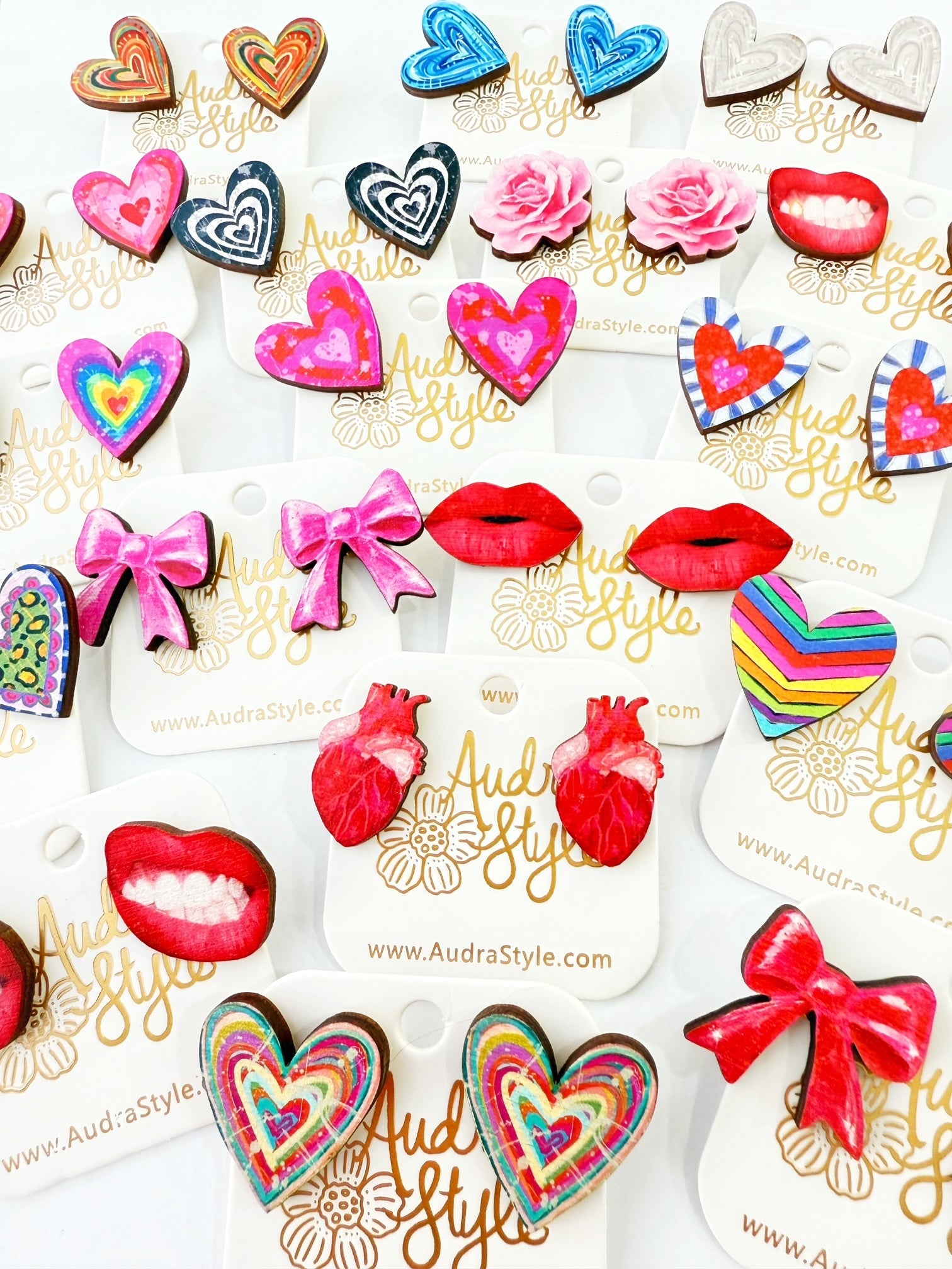 Valentine's Day Heart Stud Earrings - Colorful Rainbow