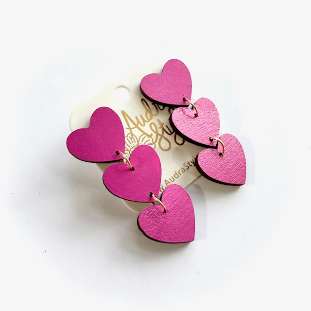 Three Heart Dangle Earrings
