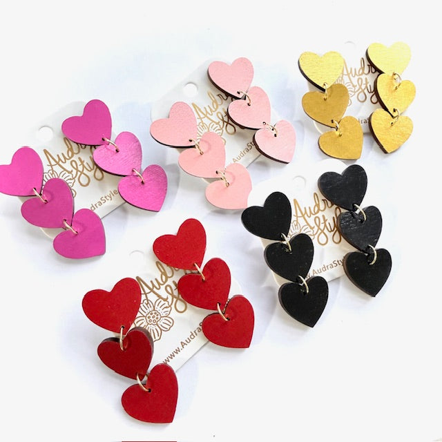 Three Heart Dangle Earrings