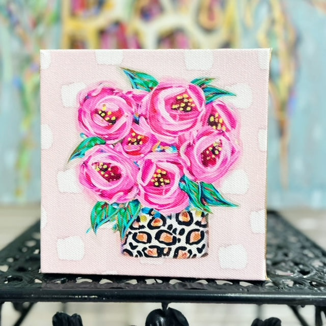 Roses Leopard Pink Dot 6"x6" Gallery Wrapped Canvas