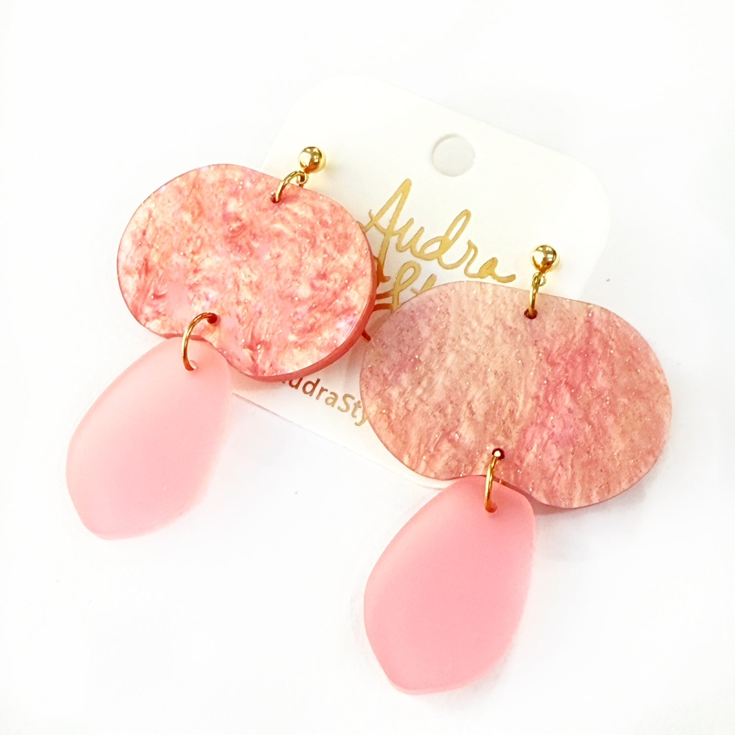 Veronica Spring Summer Geometric Statement Earring - Ruby Pearl and Blush