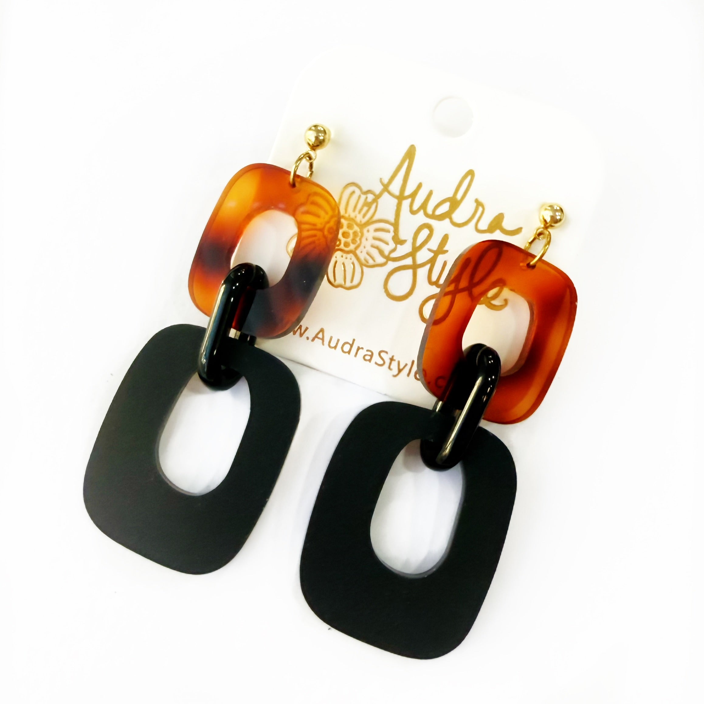 Lola Link Spring Summer Statement Earring - Tortoise and Matte Black