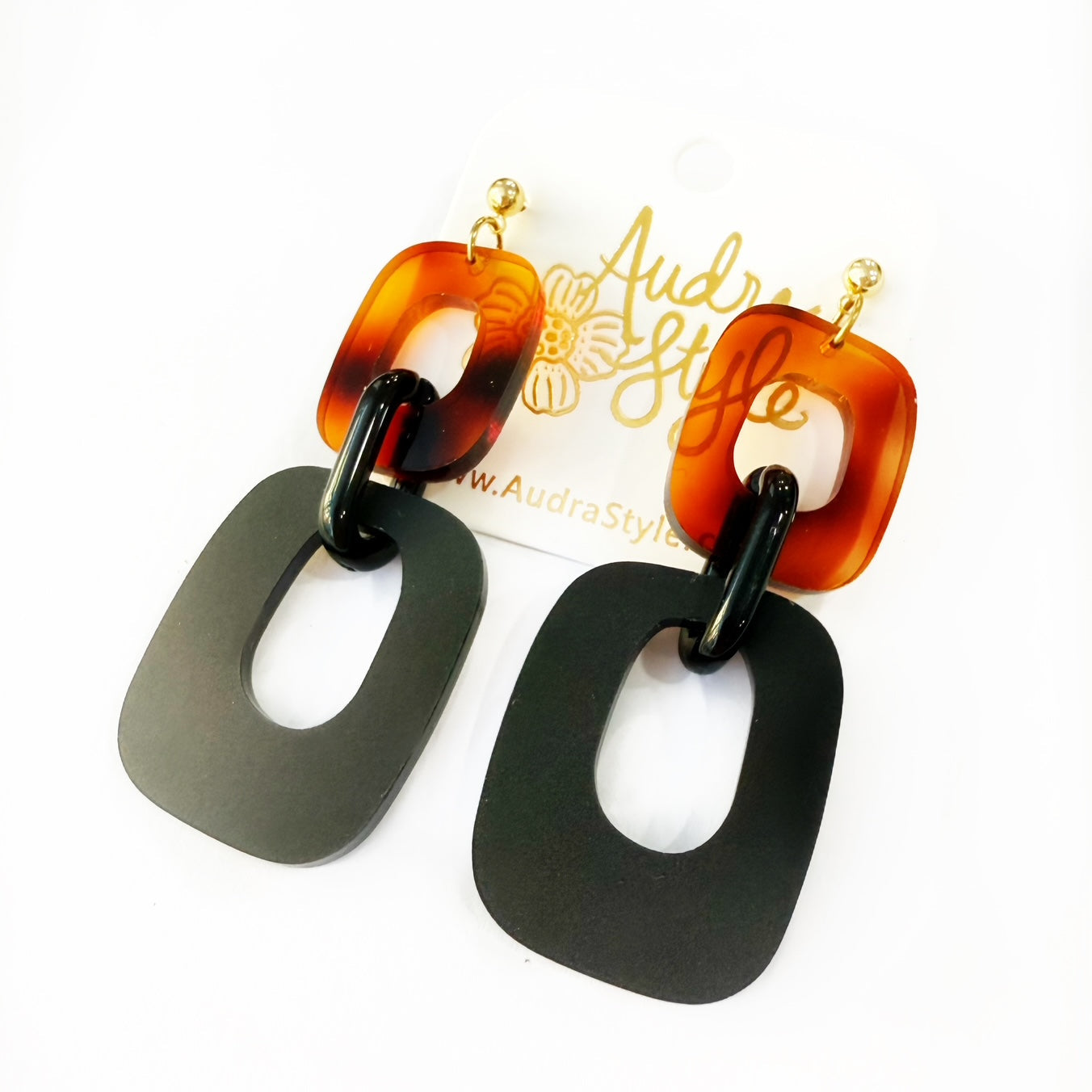 Lola Link Spring Summer Statement Earring - Tortoise and Matte Black