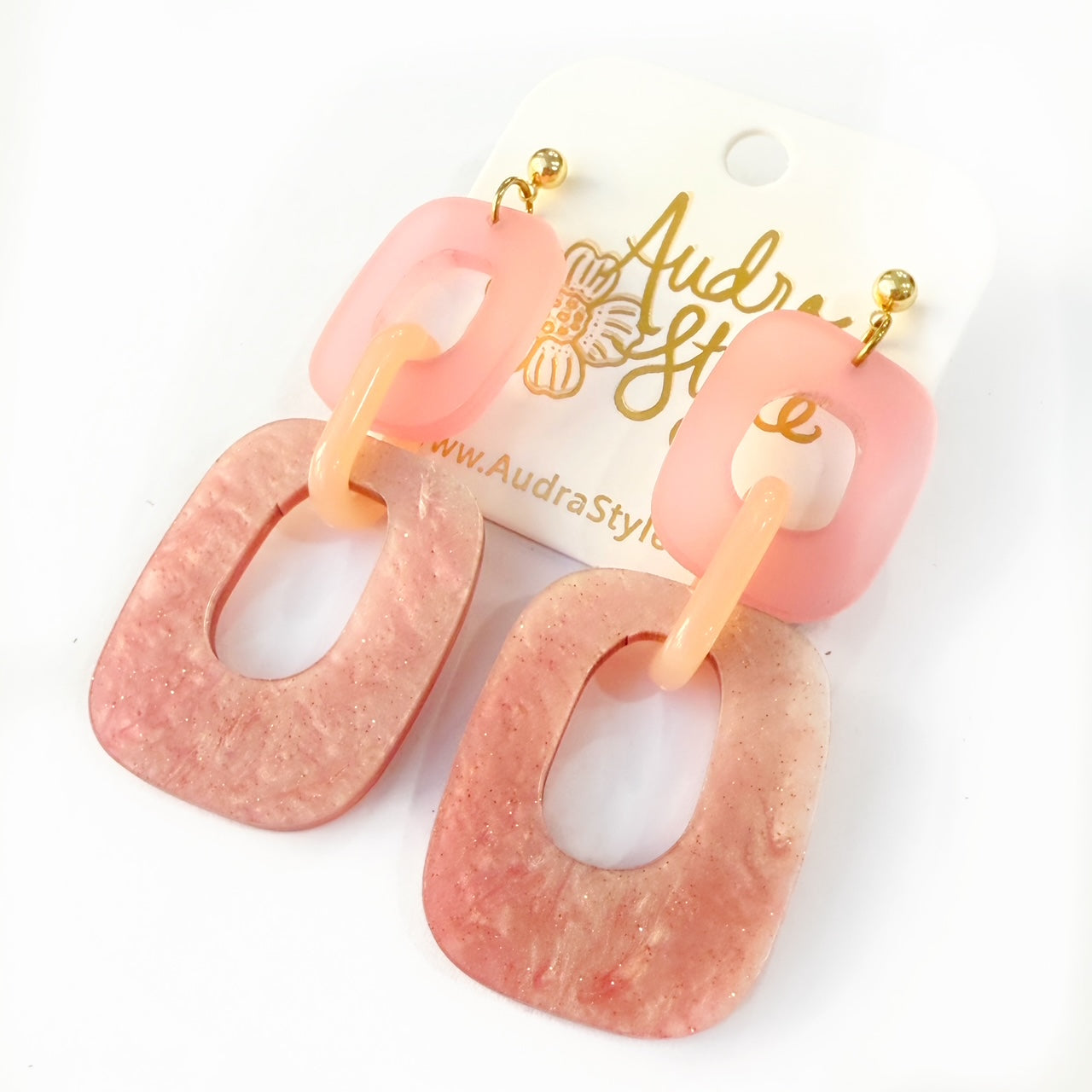 Lola Link Spring Summer Statement Earring - Ruby Pearl and Blush