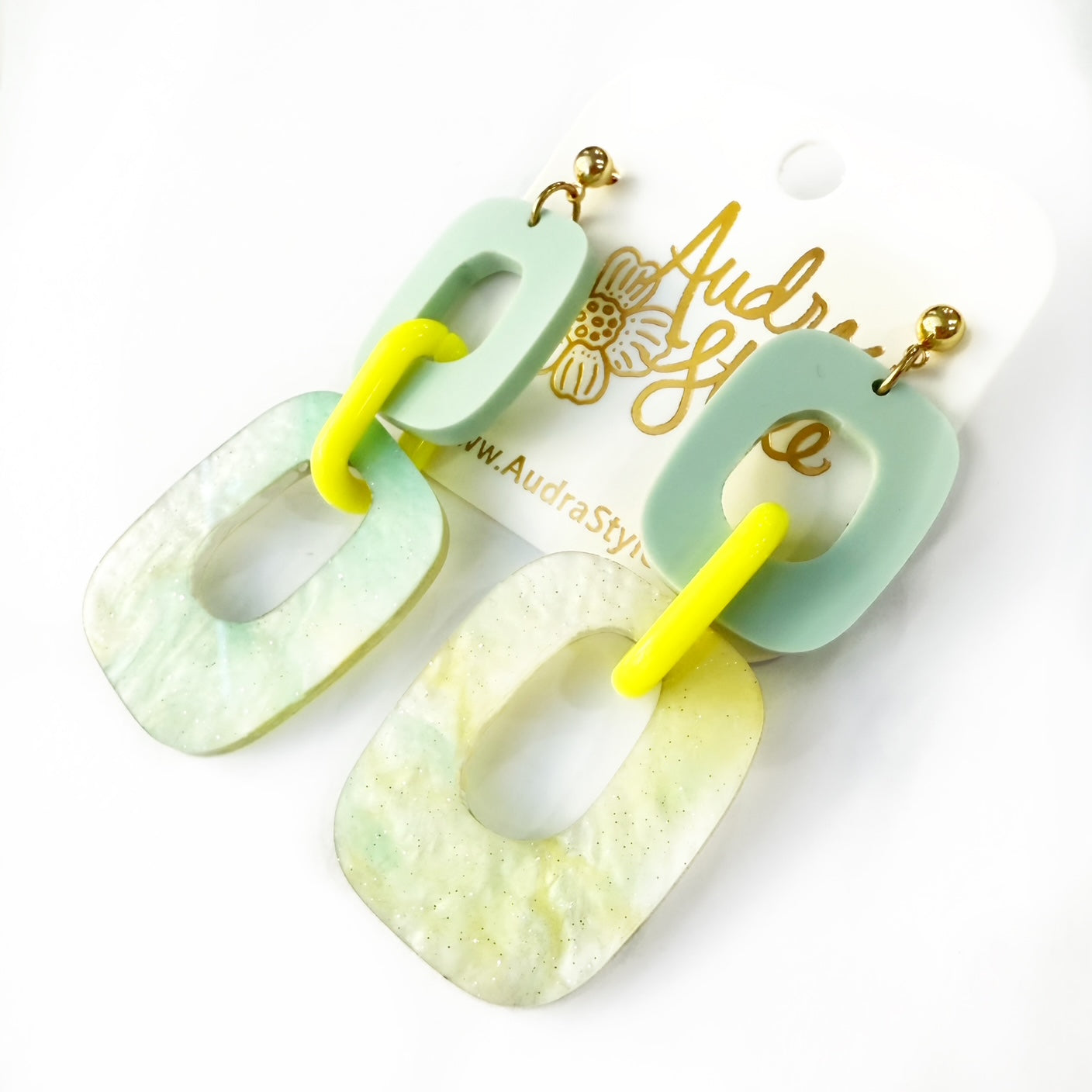 Lola Link Spring Summer Statement Earring - Mint and Lemon Soda