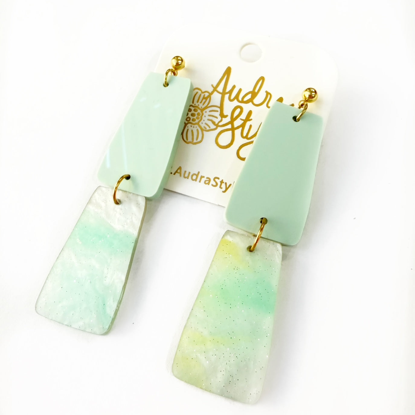 Grace Dangle Spring Summer Geometric Statement Earring - Mint and Lemon Soda