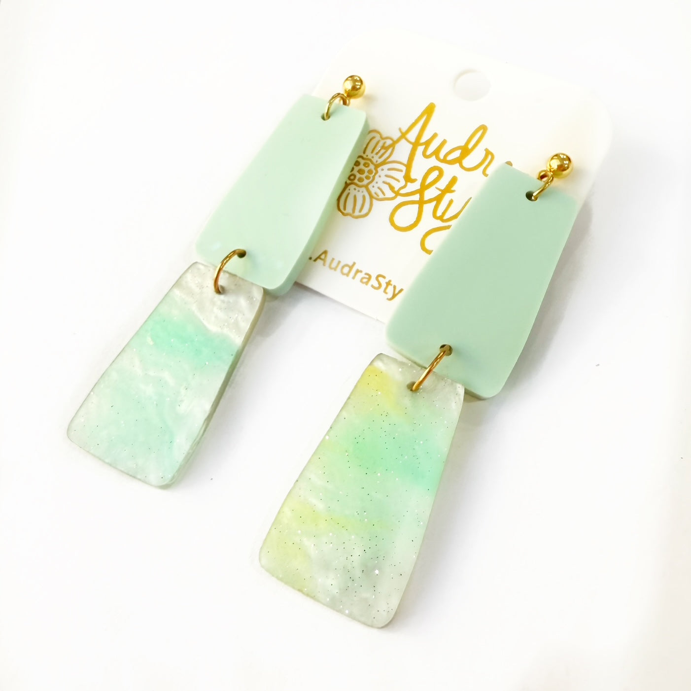 Grace Dangle Spring Summer Geometric Statement Earring - Mint and Lemon Soda