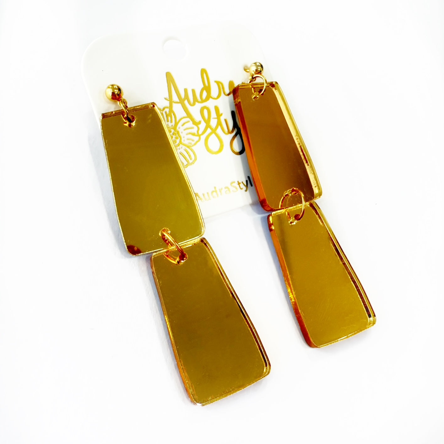 Grace Dangle Spring Summer Geometric Statement Earring - Gold Mirror