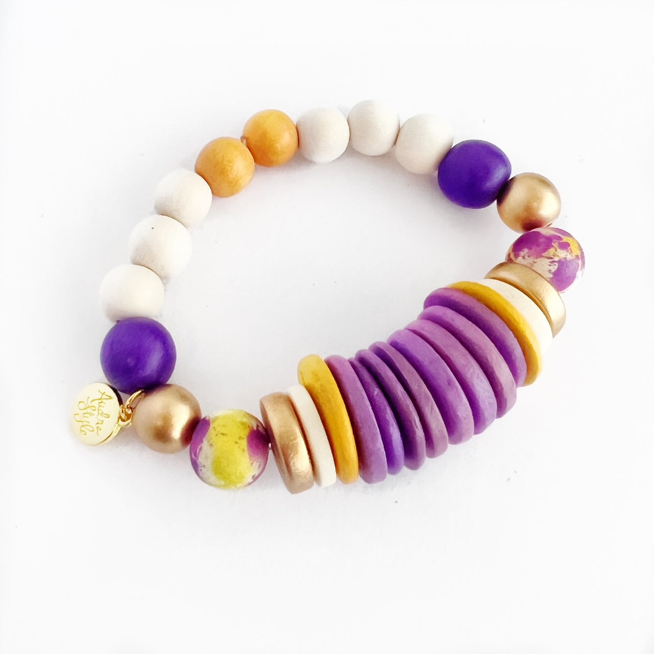 Purple Yellow Gold Beaded Bracelet