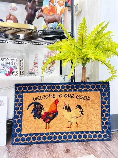 Doormat - Natural Tufted Welcome to our coop, 18" x 30" - Rug