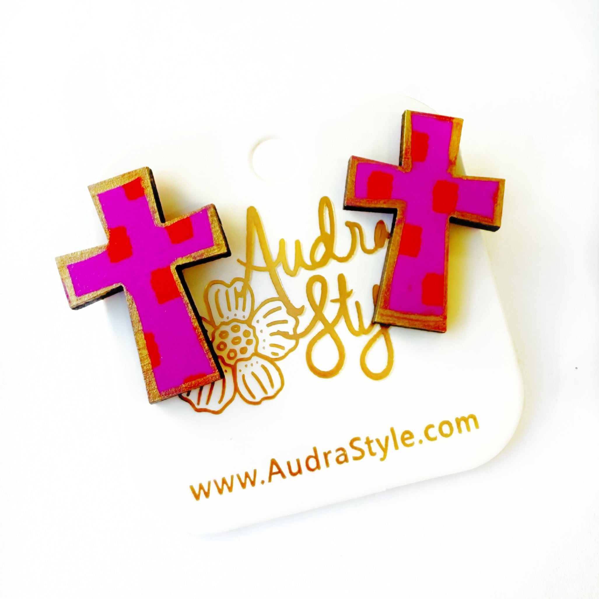 Pink Cross Stud - Colorful Spring Summer, Easter Earring