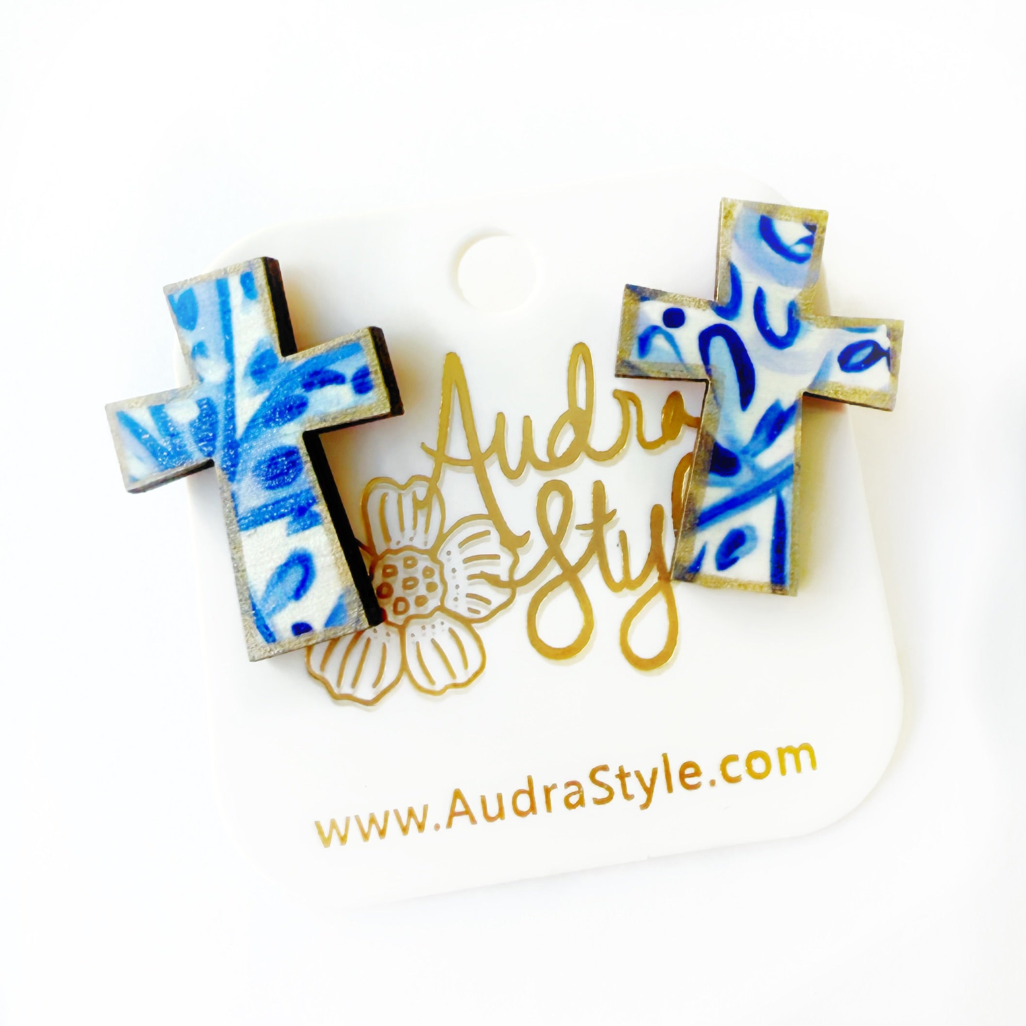 Blue and White Cross Stud - Colorful Spring Summer, Easter Earring