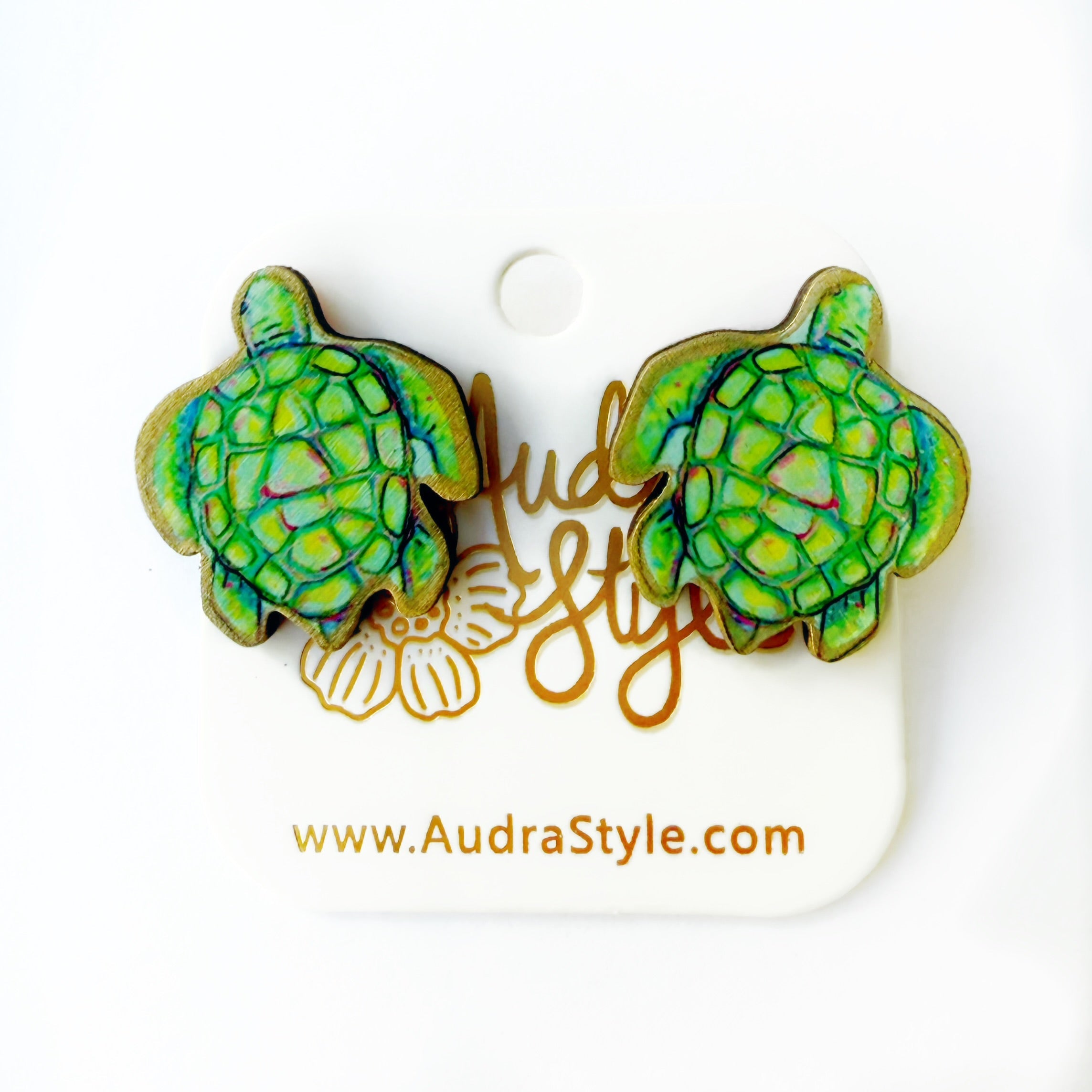 Green Sea Turtle Stud - Colorful Spring Summer Earring, Resort Wear, Coastal Beach Nautical