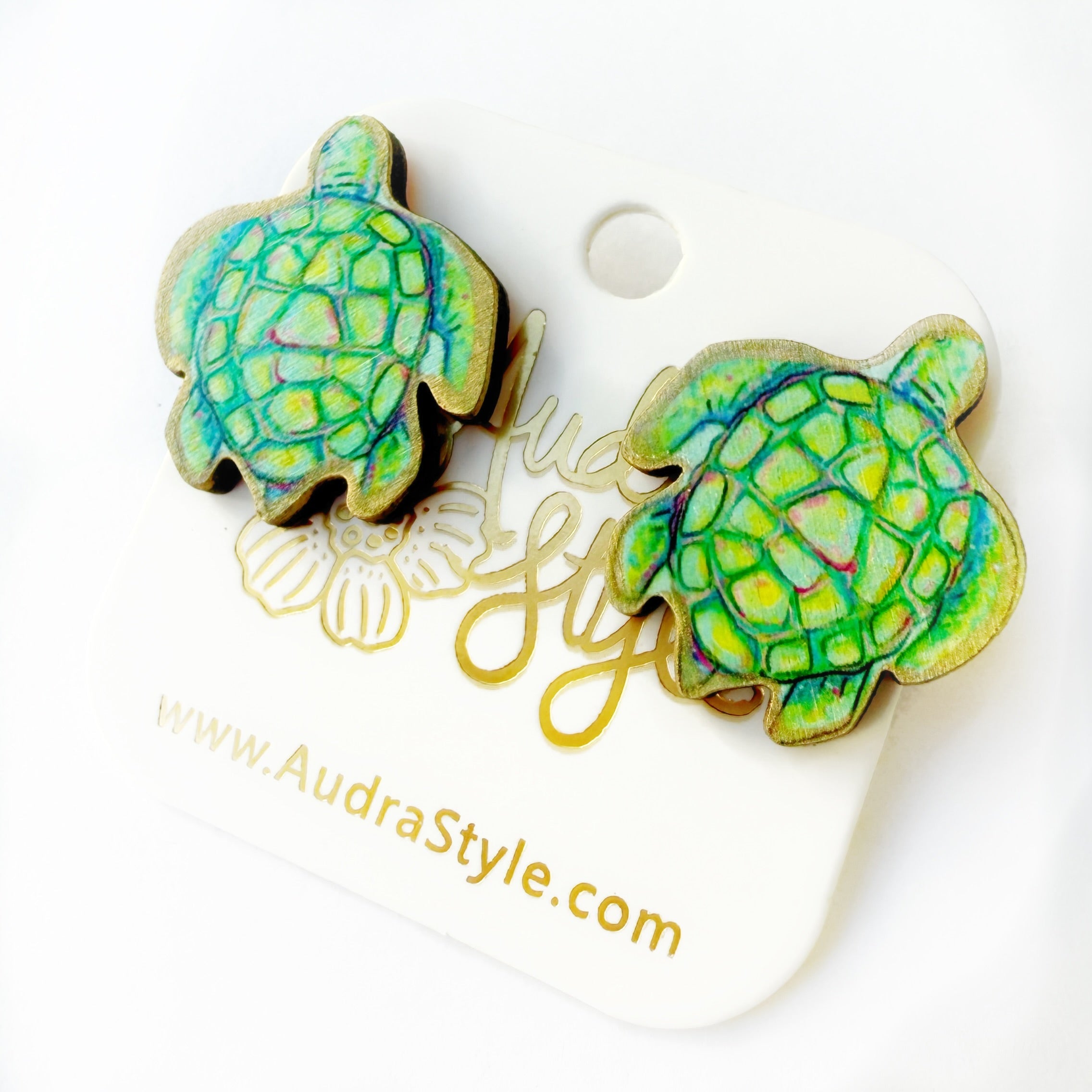 Green Sea Turtle Stud - Colorful Spring Summer Earring, Resort Wear, Coastal Beach Nautical