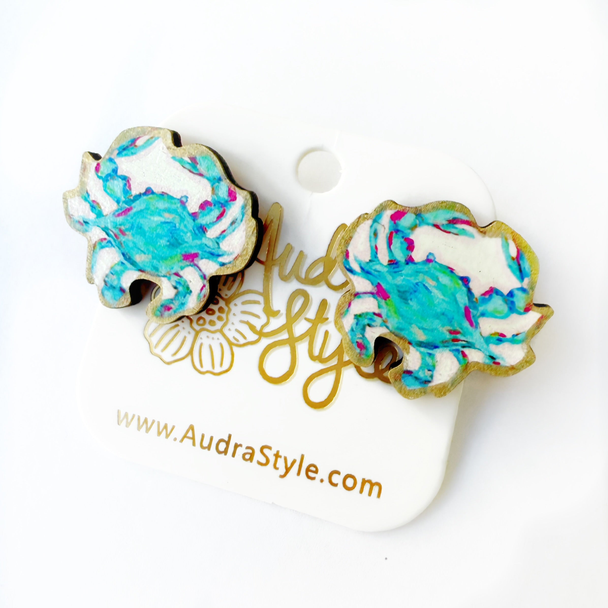 Blue Crab Stud - Colorful Spring Summer Earring, Resort Wear, Coastal Beach Nautical